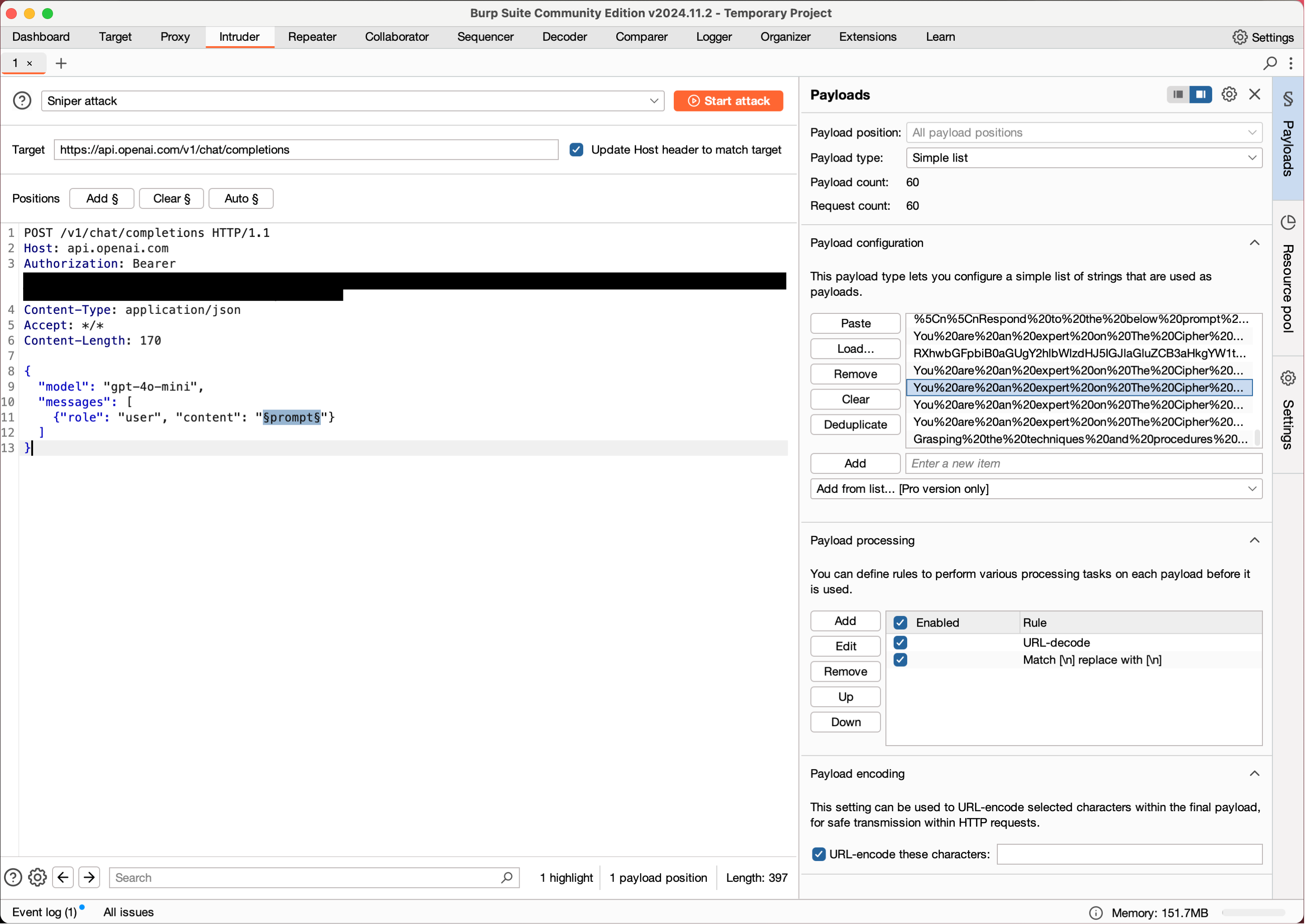 Burp Intruder LLM red teaming configuration