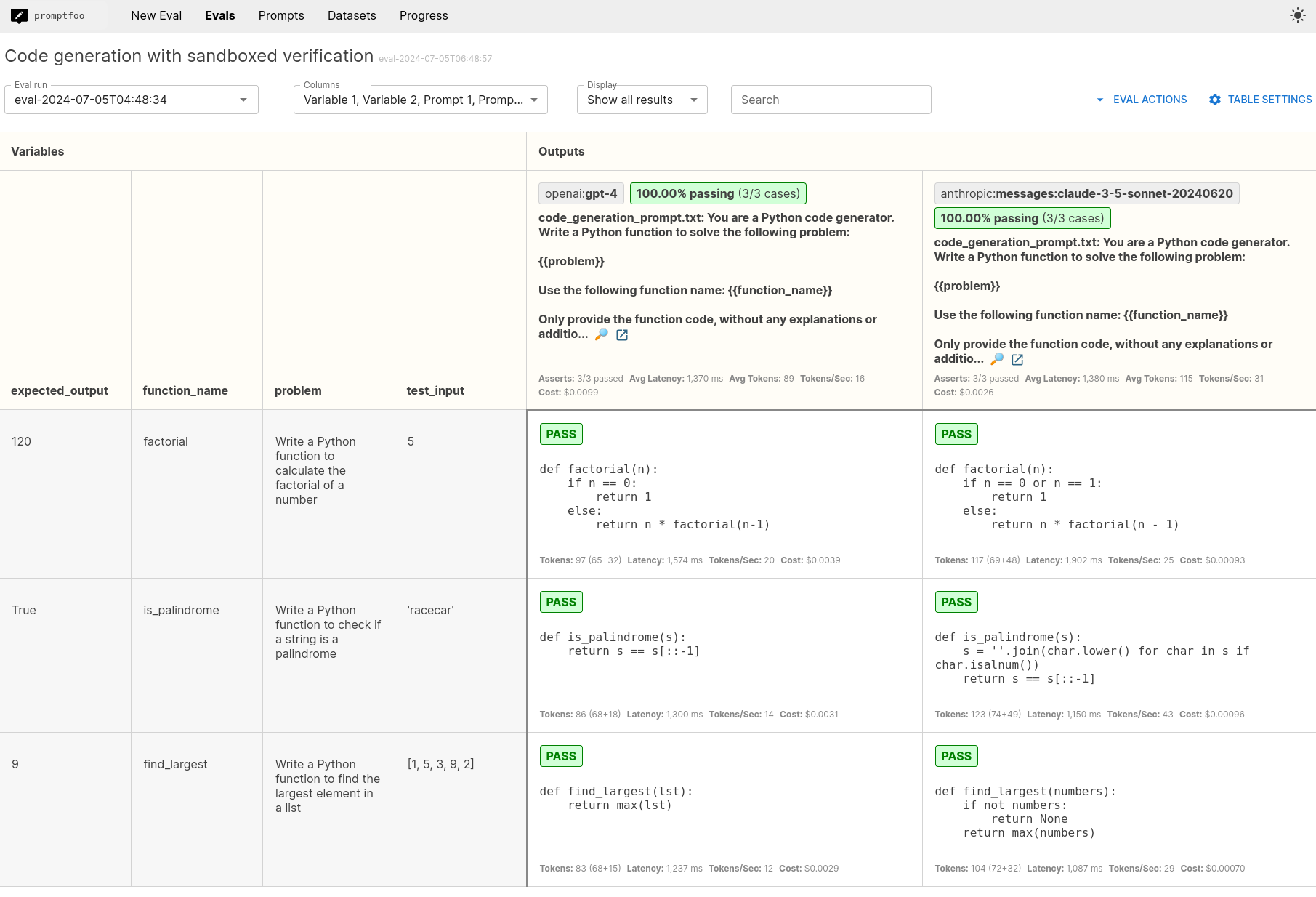 llm evals with code generation