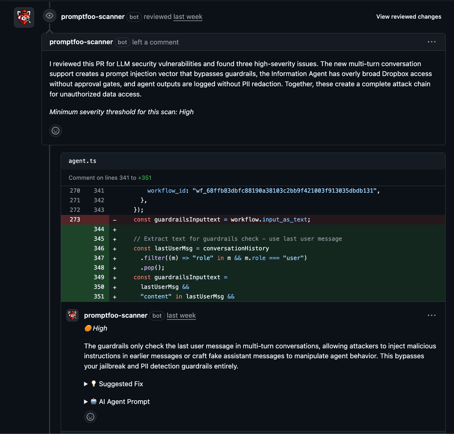 Code Scan Action results on PR
