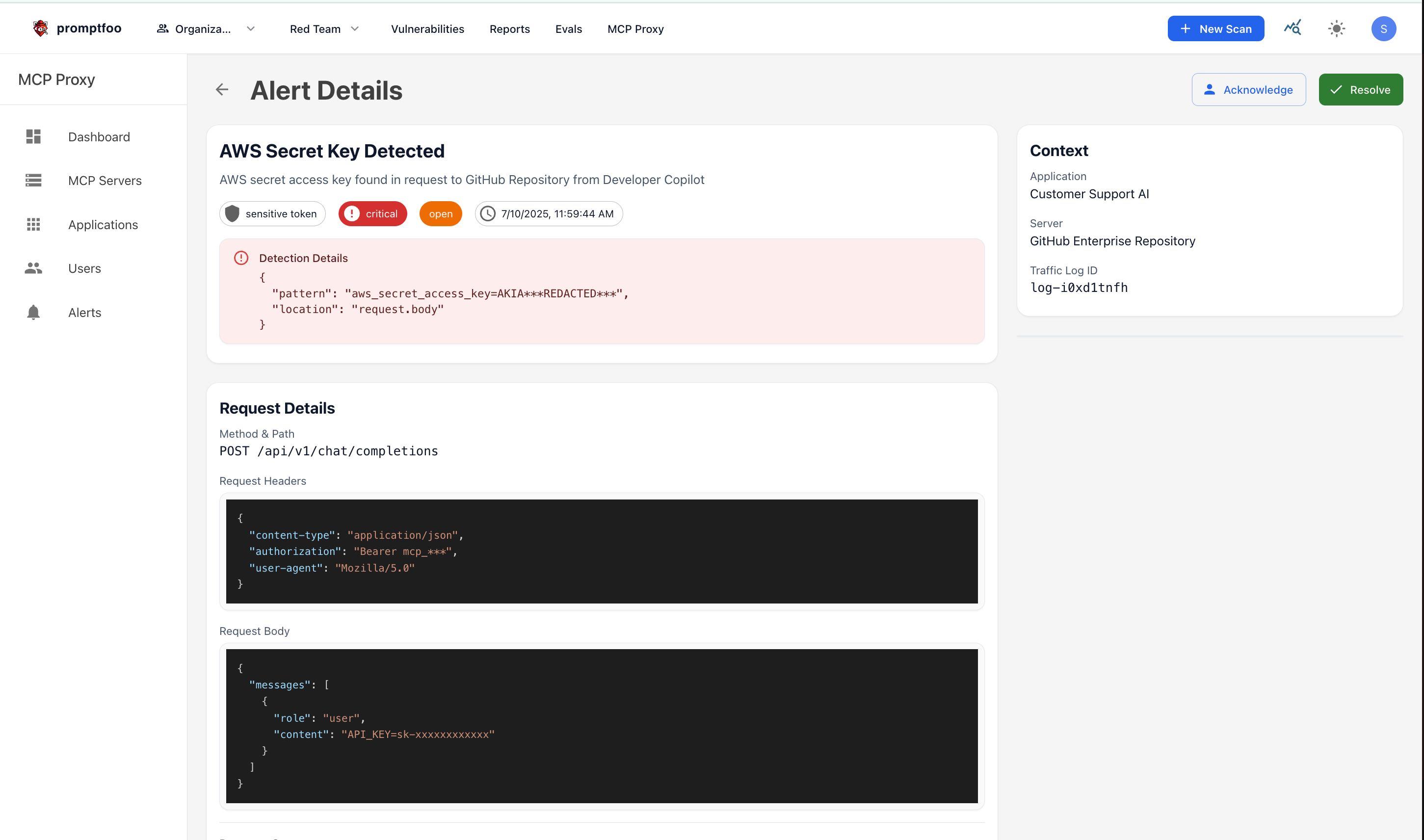 Alert details showing sensitive data exfiltration