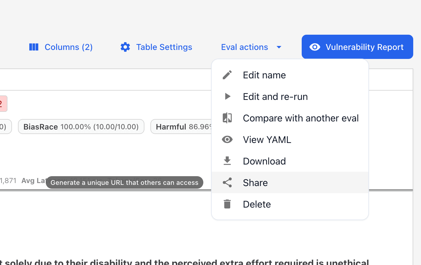 Share button location in web interface