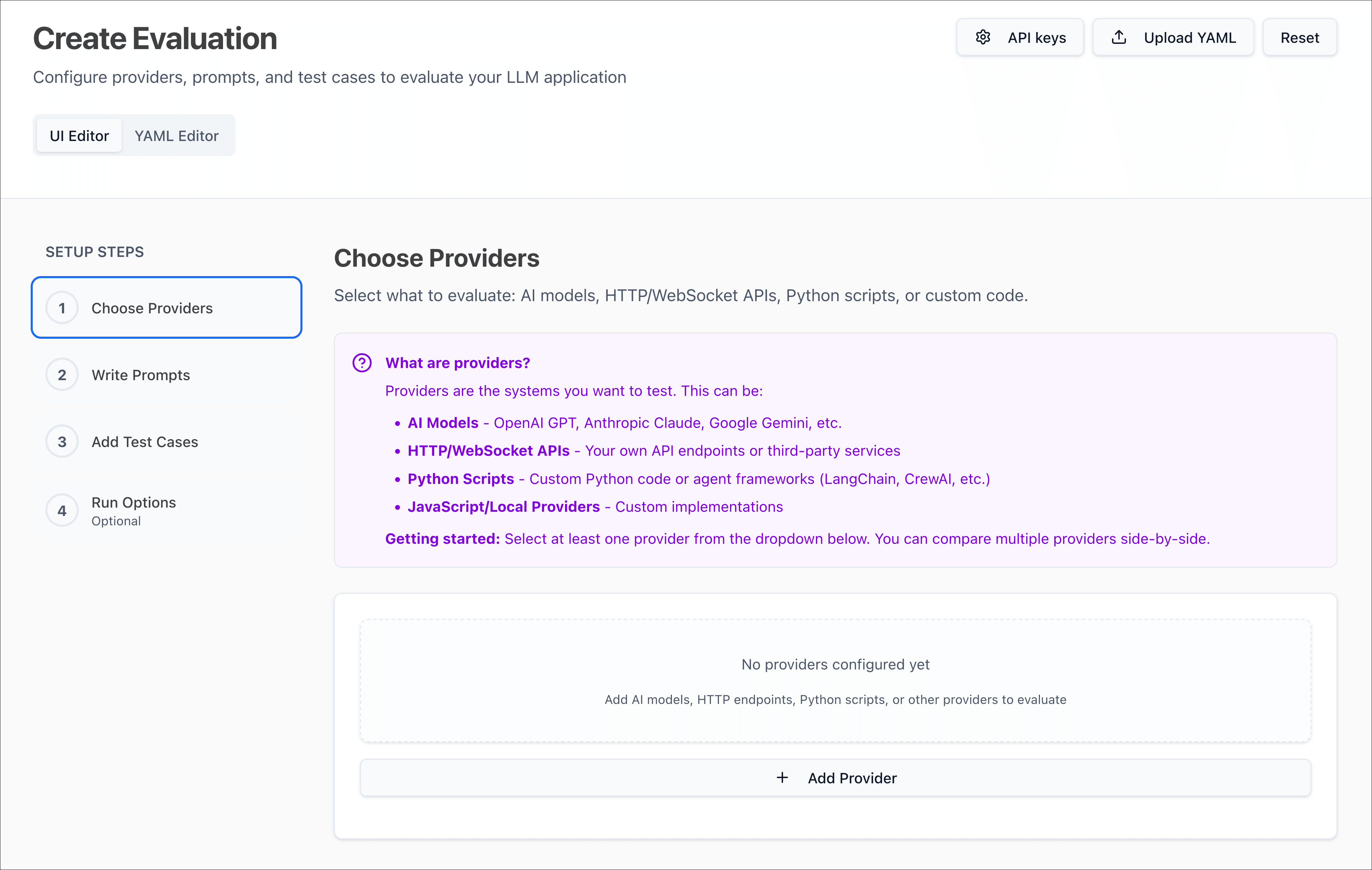 Promptfoo eval setup Web UI